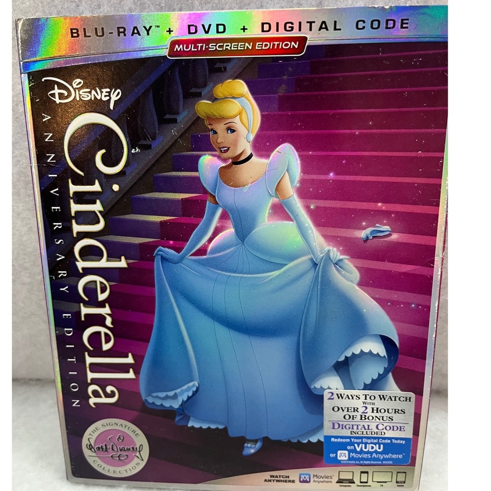 Disney Cinderella Blu-ray DVD Digital Anniversary Edition Blue Ex Slipcover